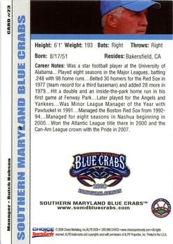 2008 Choice Southern Maryland Blue Crabs #23 Butch Hobson Back