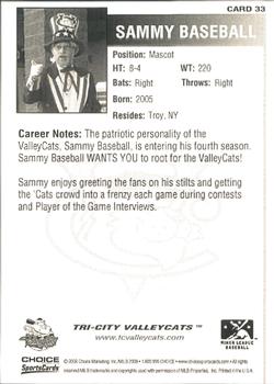 2008 Choice Tri-City ValleyCats #33 Sammy Baseball Back