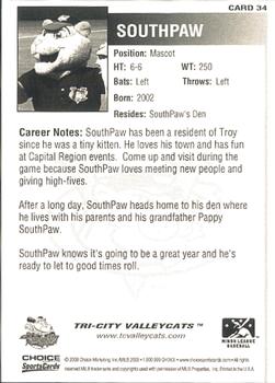 2008 Choice Tri-City ValleyCats #34 Southpaw Back