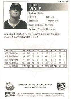 2008 Choice Tri-City ValleyCats #29 Shane Wolf Back