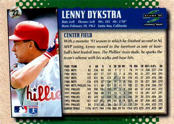 1995 Score - Platinum Team Sets #22 Lenny Dykstra Back
