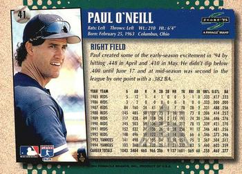1995 Score - Platinum Team Sets #41 Paul O'Neill Back