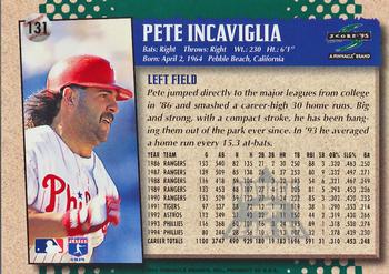 1995 Score - Platinum Team Sets #131 Pete Incaviglia Back