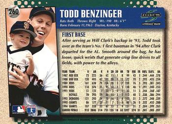 1995 Score - Platinum Team Sets #260 Todd Benzinger Back
