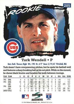 1995 Score - Platinum Team Sets #285 Turk Wendell Back