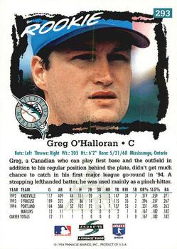 1995 Score - Platinum Team Sets #293 Greg O'Halloran Back