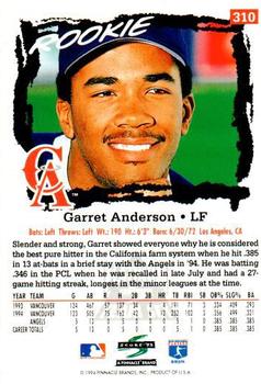 1995 Score - Platinum Team Sets #310 Garret Anderson Back