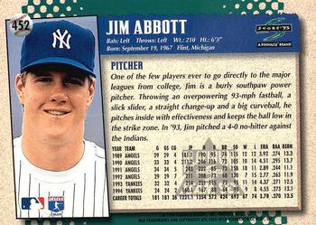 1995 Score - Platinum Team Sets #452 Jim Abbott Back