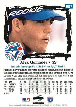 1995 Score - Platinum Team Sets #597 Alex Gonzalez Back