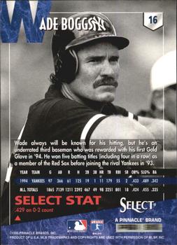 1995 Select - Artist's Proofs #16 Wade Boggs Back