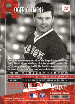 1995 Select - Artist's Proofs #72 Roger Clemens Back