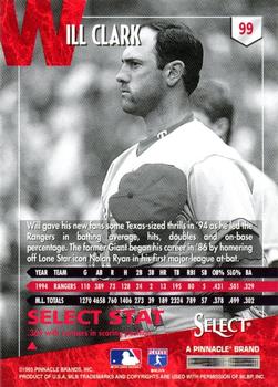 1995 Select - Artist's Proofs #99 Will Clark Back