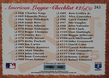 1995 Select - Artist's Proofs #243 American League Checklist Back
