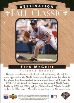 1995 SP Championship - Destination Fall Classic Die Cuts #8 Fred McGriff Back