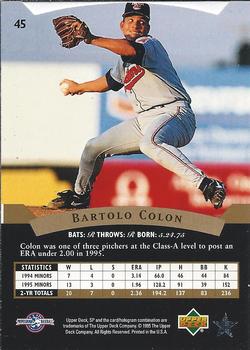 1995 SP Top Prospects #45 Bartolo Colon  Back