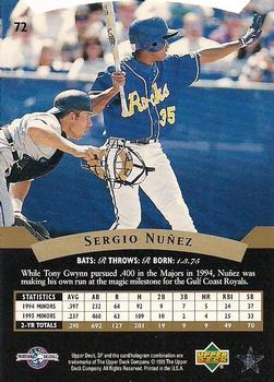 1995 SP Top Prospects #72 Sergio Nunez  Back