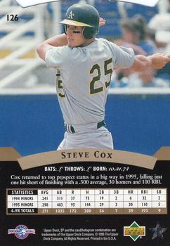 1995 SP Top Prospects #126 Steve Cox  Back