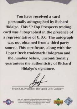 1995 SP Top Prospects - Autographs #NNO Richard Hidalgo Back