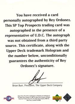 1995 SP Top Prospects - Autographs #NNO Rey Ordonez Back