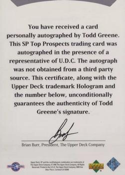 1995 SP Top Prospects - Autographs #NNO Todd Greene Back