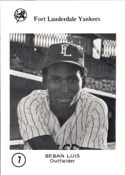 1977 Sussman Fort Lauderdale Yankees #7 Beban Luis Front