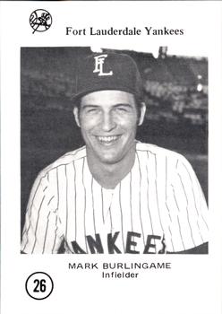 1977 Sussman Fort Lauderdale Yankees #26 Mark Burlingame Front