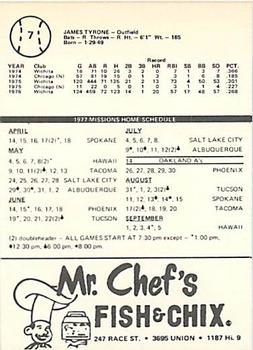 1977 Mr. Chef's San Jose Missions #7 Jim Tyrone Back