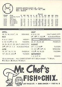 1977 Mr. Chef's San Jose Missions #14 Bob Lacey Back
