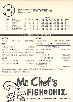 1977 Mr. Chef's San Jose Missions #18 Randy Scarbery Back
