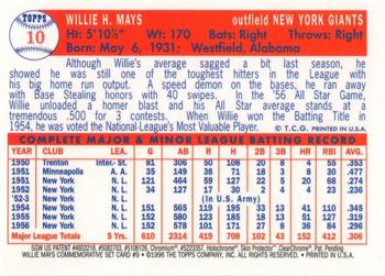 1997 Topps - Willie Mays Commemorative Reprints Finest #9 Willie Mays Back