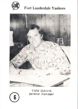 1976 Sussman Fort Lauderdale Yankees #6 Tom Davis Front