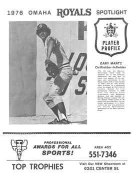 1976 Top Trophies Omaha Royals #12 Gary Martz Front