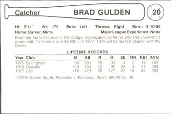 1978 Cramer Albuquerque Dukes #46 Brad Gulden Back