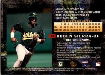 1995 Topps Embossed - Golden Idols #14 Ruben Sierra Back