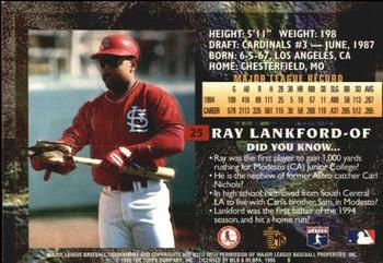 1995 Topps Embossed - Golden Idols #25 Ray Lankford Back