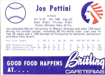 1978 Britling Cafeterias Memphis Chicks #NNO Joe Pettini Back