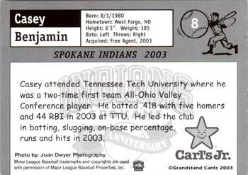 2003 Grandstand Spokane Indians #NNO Casey Benjamin Back