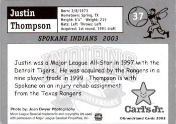 2003 Grandstand Spokane Indians #NNO Justin Thompson Back