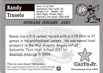 2003 Grandstand Spokane Indians #NNO Randy Truselo Back