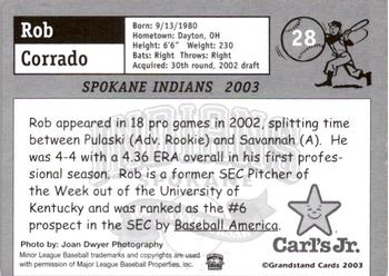 2003 Grandstand Spokane Indians #NNO Rob Corrado Back