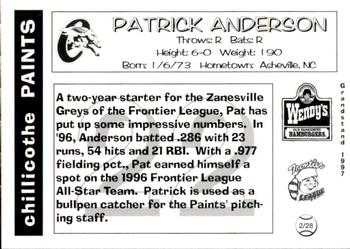 1997 Grandstand Chillicothe Paints #2 Patrick Anderson Back