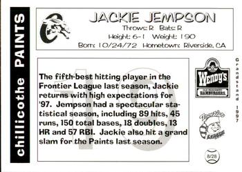 1997 Grandstand Chillicothe Paints #8 Jackie Jempson Back