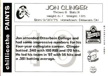 1997 Grandstand Chillicothe Paints #13 Jon Clinger Back