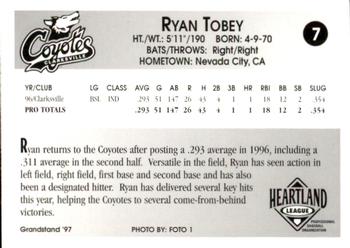 1997 Grandstand Clarksville Coyotes #NNO Ryan Tobey Back