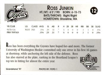1997 Grandstand Clarksville Coyotes #NNO Ross Junkin Back