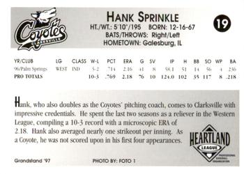 1997 Grandstand Clarksville Coyotes #NNO Hank Sprinkle Back