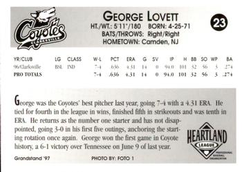 1997 Grandstand Clarksville Coyotes #NNO George Lovett Back