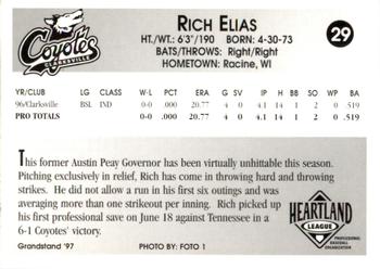 1997 Grandstand Clarksville Coyotes #NNO Rich Elias Back