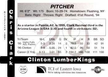 1997 Grandstand Clinton LumberKings #2 Chris Clark Back