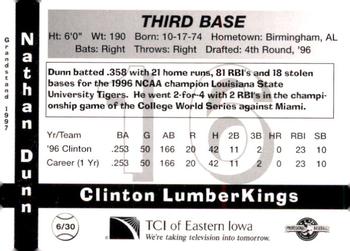1997 Grandstand Clinton LumberKings #6 Nathan Dunn Back